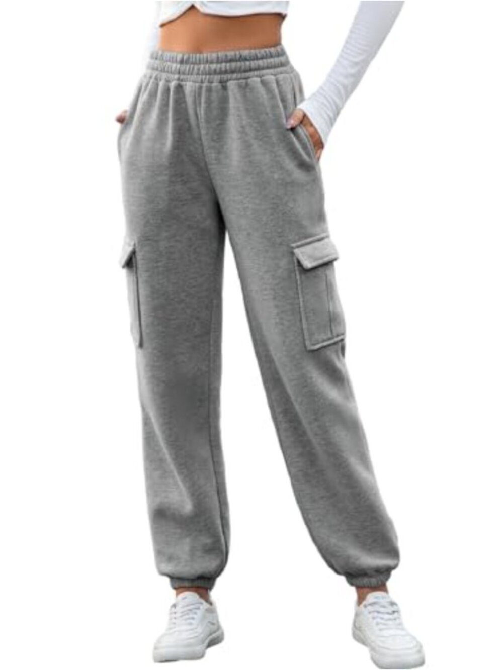 Fleece Cargo Sweatpants Women Y2K Oversized Joggers with Pockets